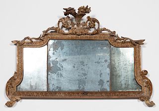 18th C. George II Limed Wooden Overmantel Mirror