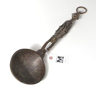 Old African bronze figural ceremonial spoon