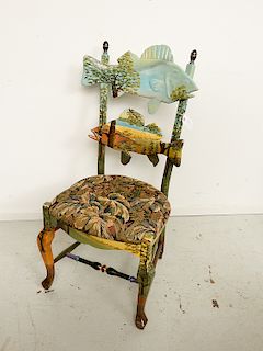 Mackenzie-Childs Forest Fish hand-painted chair