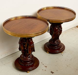 Pair Italian carved walnut putto side tables