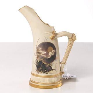 Royal Worcester painted porcelain tusk pitcher