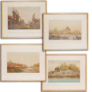 W. Korn, (4) lithographs, Views of Asia