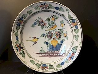 old Delft Charger Plate with flowers, 18th century or early. 14" x 2 3/4" deep