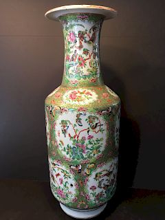 ANTIQUE Large Chinese Rose Medallion Vase, 24" H, 19th C