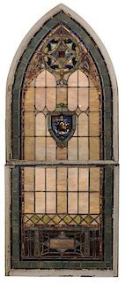 Large Vintage Arched Stained Glass