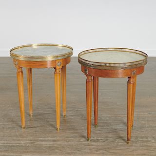 Pair Louis XV marble topped fruitwood gueridon