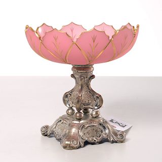 Continental silver, opaline glass compote