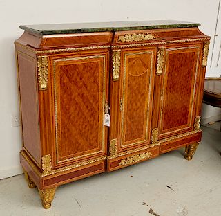 Napoleon III style marble top parquetry cabinet