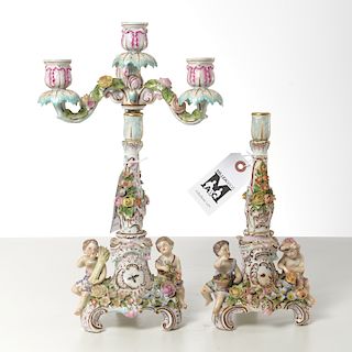 Pair Sitzendorf figural porcelain candlesticks
