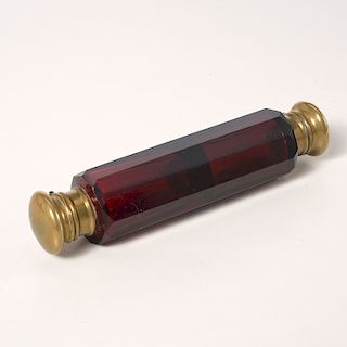 Antique ruby cut glass double chamber scent bottle