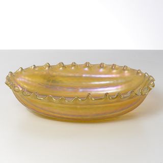Loetz (attrib.) iridescent art glass melon bowl
