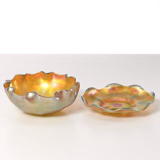 L.C. Tiffany Favrile glass bowl and dish