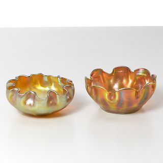 (2) L.C. Tiffany Favrile glass pinched bowls