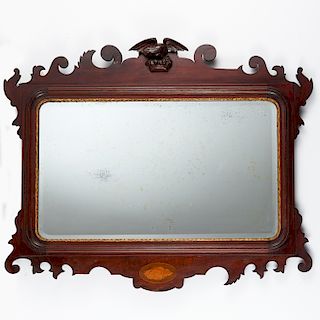 American Chippendale inlaid mahogany mirror