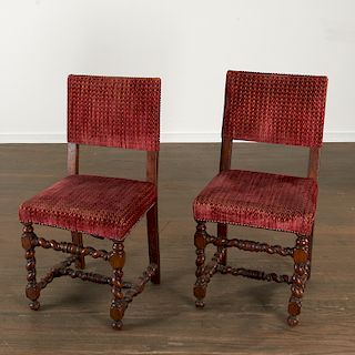 Pair Franco-Flemish Baroque walnut side chairs
