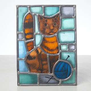 Mid Century Modern kitty cat stained glass panel