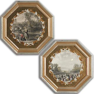 Pair eglomise framed hand-colored engravings