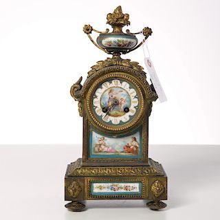 Sevres style gilt bronze and porcelain clock