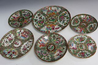 A Group of 6 Chinese Rose Medallion Porcelain Dishes.