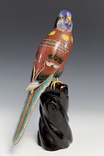 Chinese Cloisonne Parrot Statue.