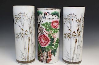 Three Chinese Porcelain Hat Vases.