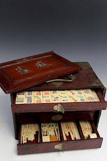 Chinese Mahjong Set in a Rosewood Box.