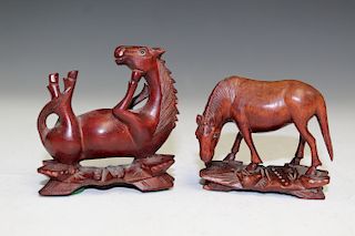 Two Chinese Carved Wood Horse Fingrines.