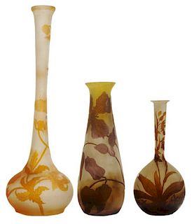Three Gallé Cameo Glass Vases