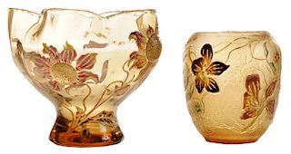 Two Gallé Decorated Glass Vases