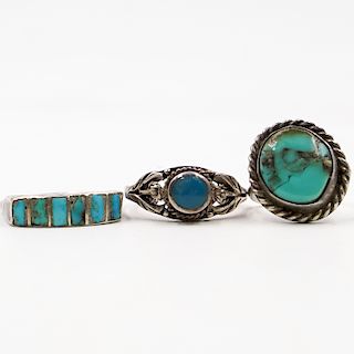 (3 pc) Lot Of Silver and Turquoise Rings