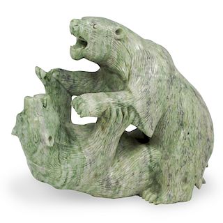 Carved Jade Sculpture Of Fighting Bears
