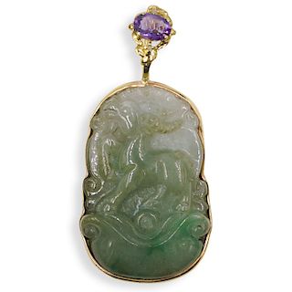 14K Gold and Carved Jadeite Pendant