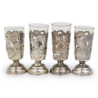 (4 Pc) Set Sterling Taxco Shot Glass Covers