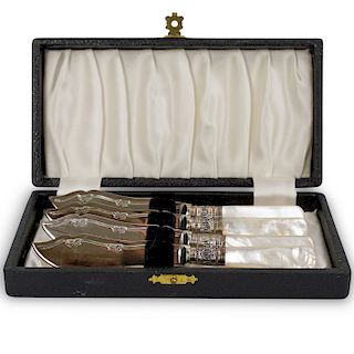 (4 Pc) Set Of Sterling and Mother of Pearl Fish Knives