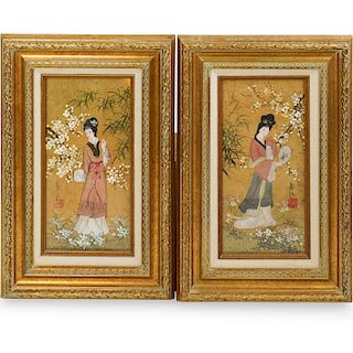 Pair of Chinese Oil on Cork Paintings