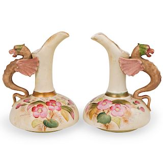 (2 Pc) Royal Leicester Porcelain Ewers