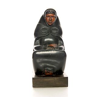 AFRICAN CARVED WOOD FIGURINE, SEATED WOMAN
