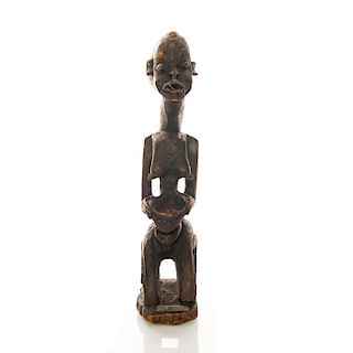 WOODEN SCULPTURE FROM ZAIRE OF WOMAN AND MOLTAR