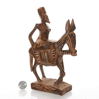 VINTAGE AFRICAN HANDCRAFTED WOODEN, WOMAN ON DONKEY