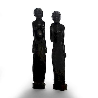 PAIR OF AFRICAN CARVED WOOD FIGURAL STATUES