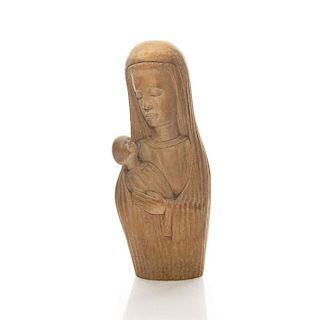 VINTAGE HANDCRAFTED WOODEN BUST, VIRGIN MARY AND JESUS