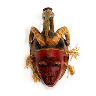 VINTAGE AFRICAN DECORATED WOODEN WALL MASK