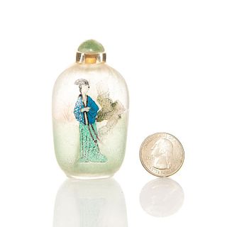 VINTAGE CHINESE INSIDE PAINTED GLASS SNUFF BOTTLE