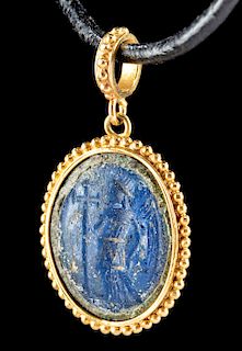 21K Gold Pendant w/ Roman Glass Intaglio of Bishop
