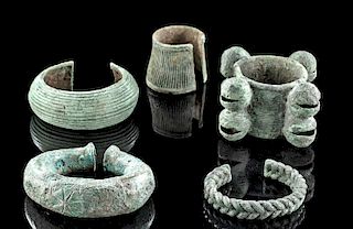 Lot of 5 Ancient Dong Son Bronze Bracelets