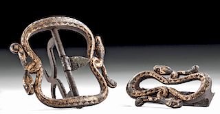 18th C. Balinese Gilt Iron 2-Part Buckle w/ Serpents