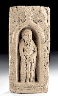 12th C. French Limestone Relief Stele w/ Saint Paul