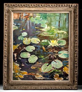Signed Framed William Draper Painting - Water Lilies