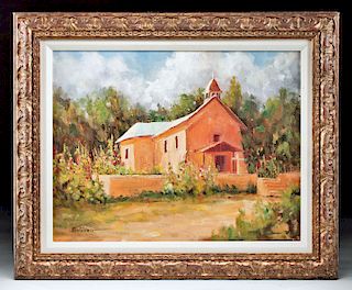 Framed Ruth Valerio Painting - Chapel with Hollyhocks