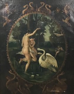 Old Master Style Oil Painting Nudes with Swans